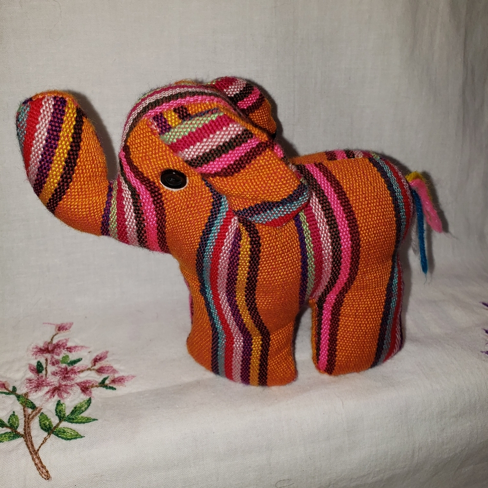 Vintage Colorful Striped Elephant Stuffed